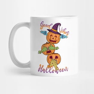Halloween funny pumpkin head close your eyes, close your mouth Mug
